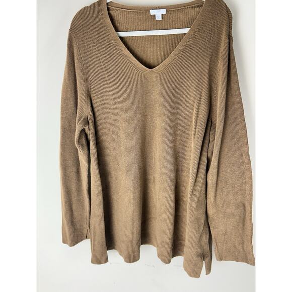 J Jill Women Sweater 2X Red Tunic Rib Knit Long Sleeve V Neck Pullover Brown Tan - Picture 7 of 15